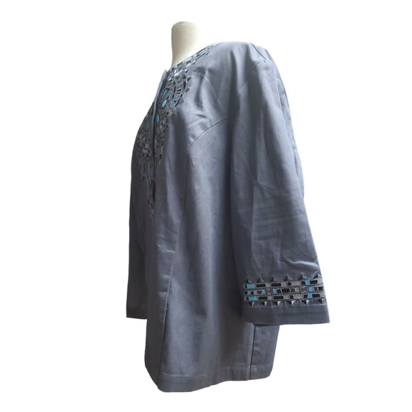 Bob Mackie Wearable Art Dream Catcher Gray Button Front Blazer Jacket - Picture 3 of 11